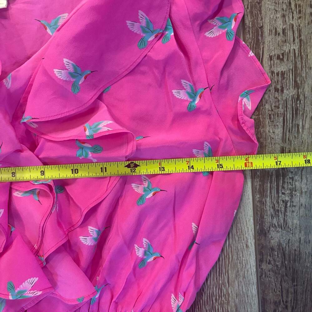 Kate Spade Silk Hummingbird Ruffle Dress Pink Womens 4 - Picture 3 of 7